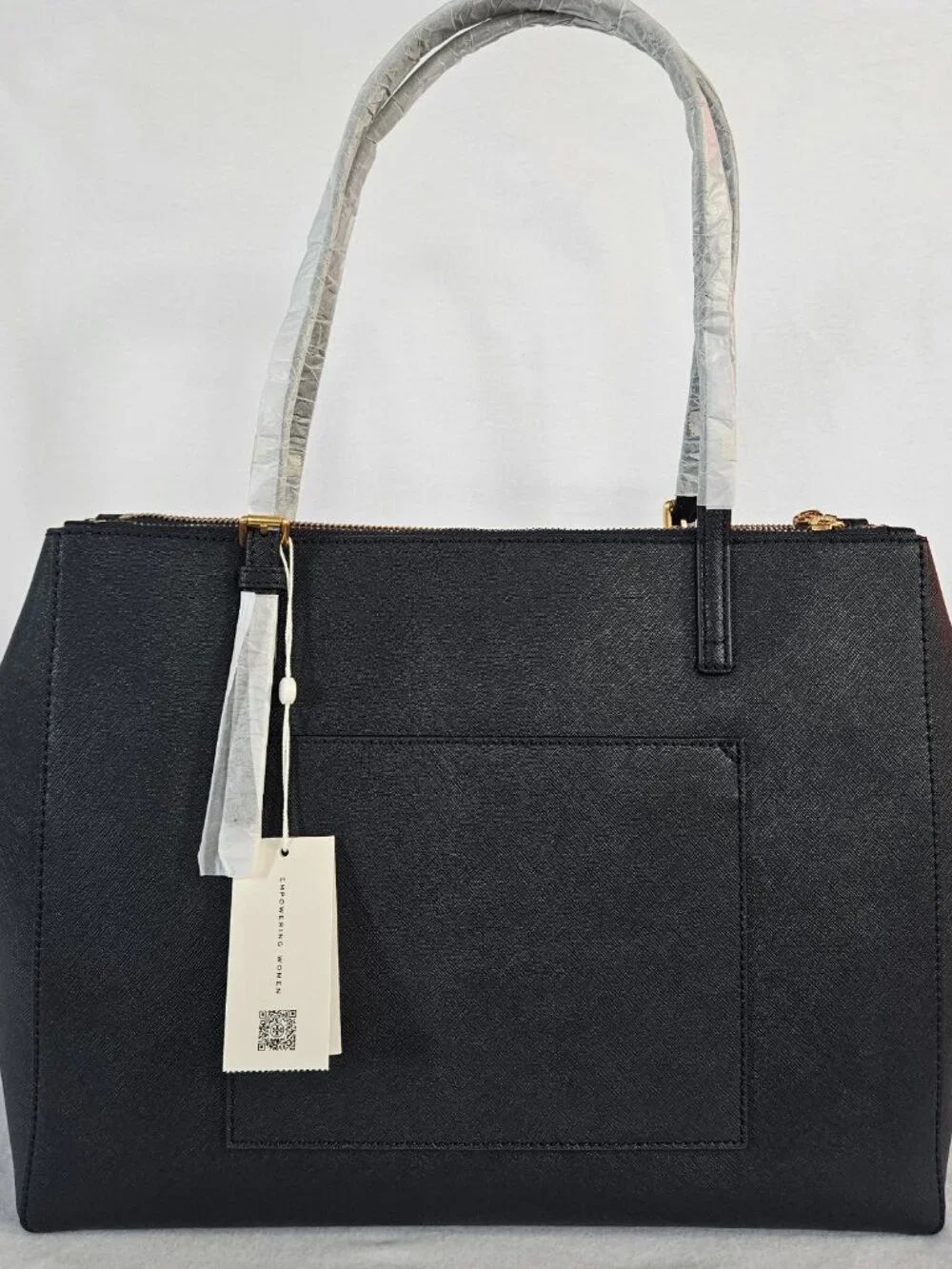 TORY BURCH Saffiano Leather Handbag Emerson Lg Double Zip Tote Navy Blue NWT
